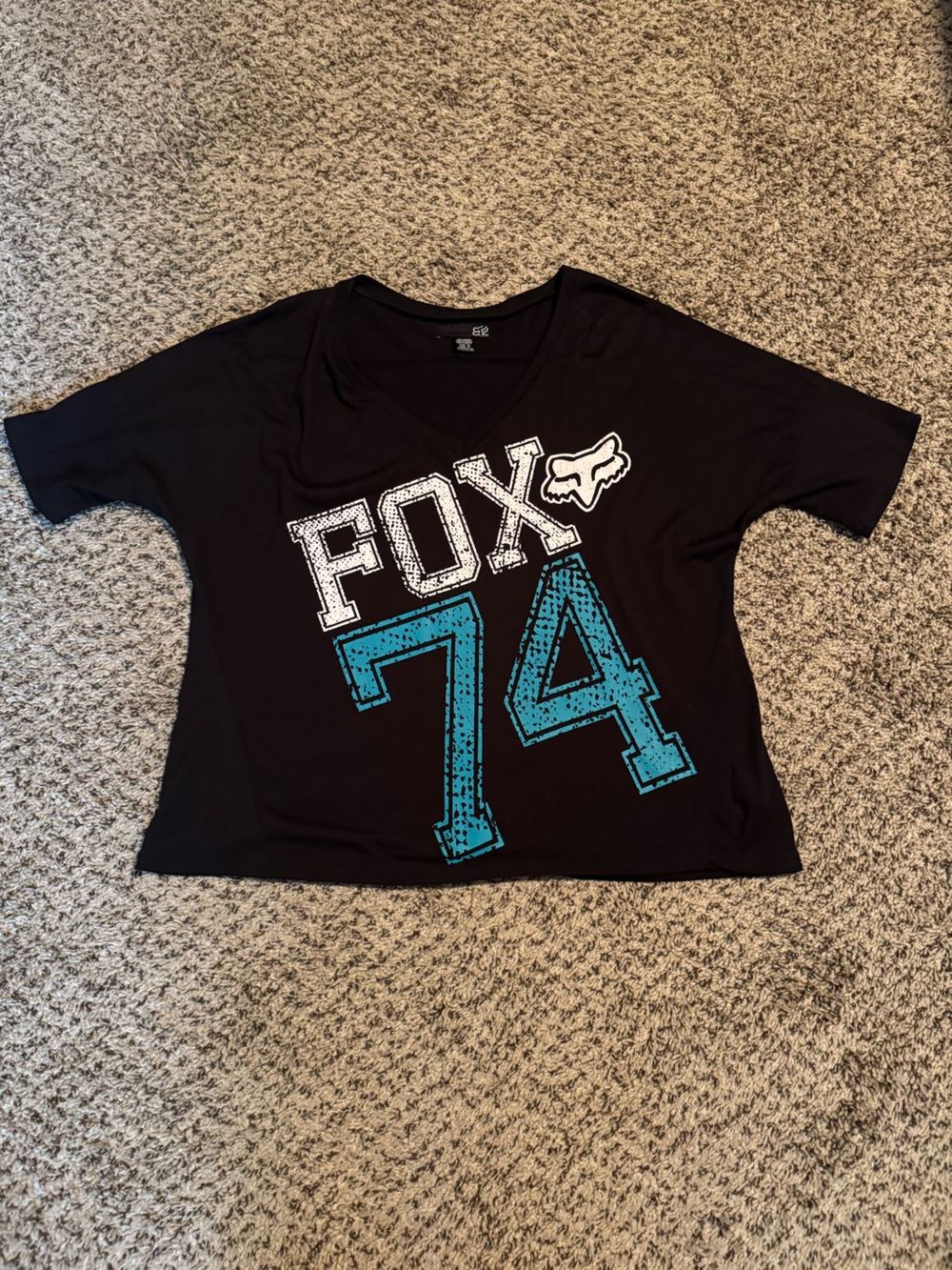Fox Black Tee with Teal '74' Graphic